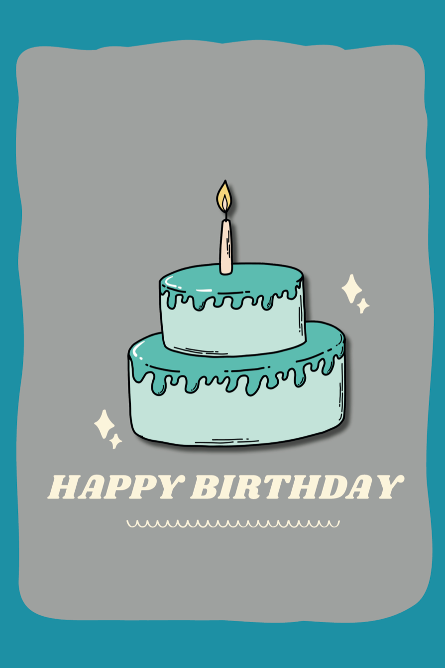 Illustration of a birthday cake with a candle on a gray background